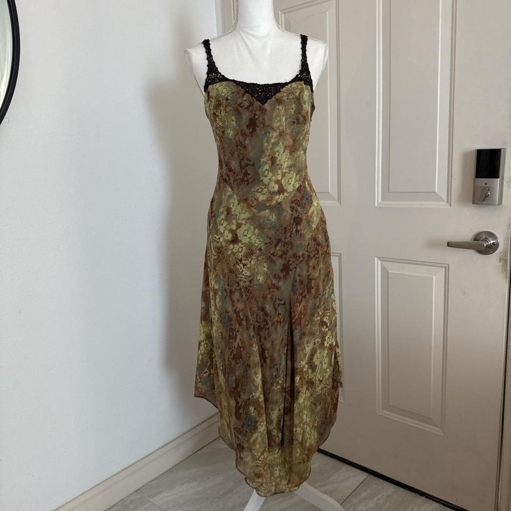 Bandolino y2k fairy Green and brown dress with lace trim